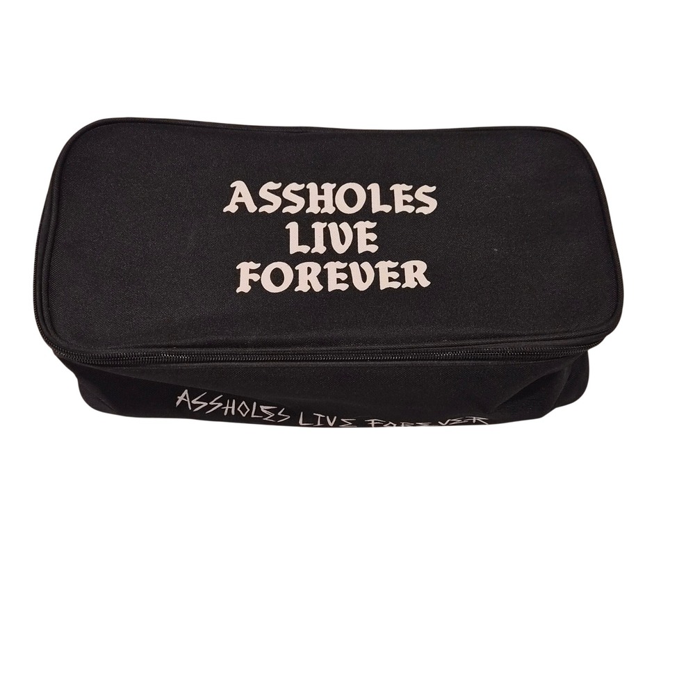 Assholes Live Forever Black Toiletry Bag Travel Makeup Case Snake Dice Print